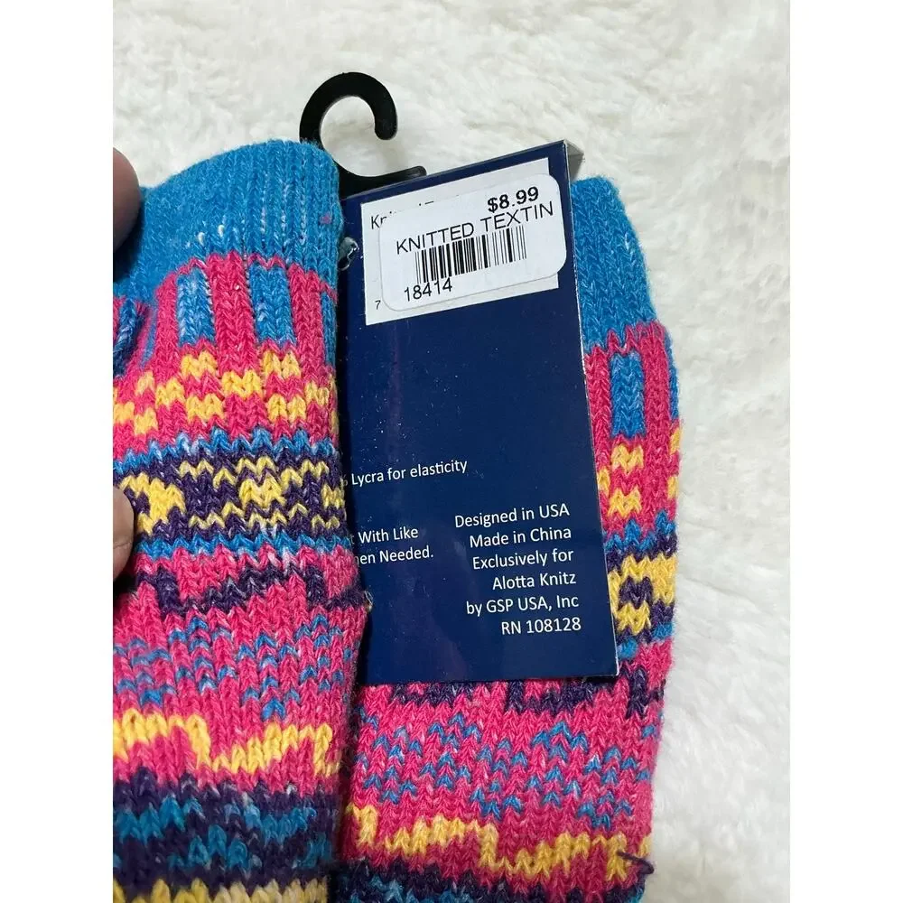 Alotta Knitz Sherpa Fleece Lined Texting Gloves Knit Multicolor NWT One Size